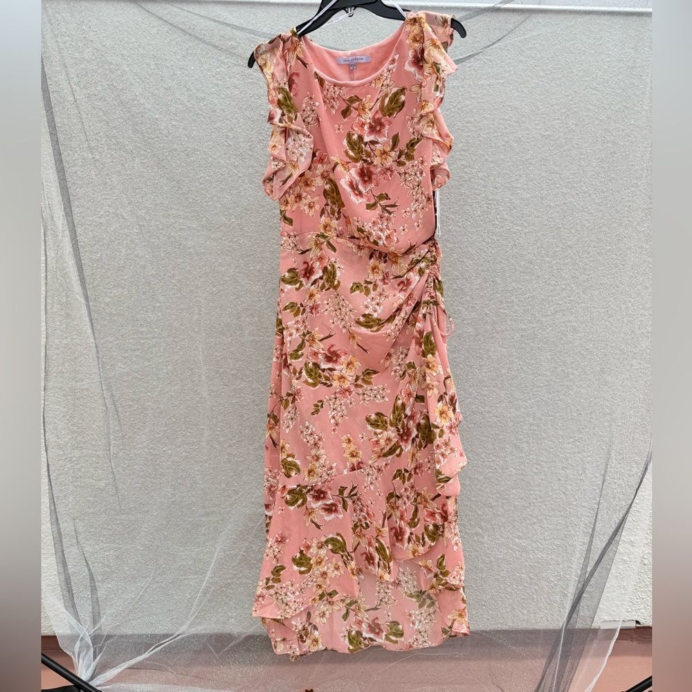 Julia Jordan Floral Ruffle Dress in Pink and Green - Picture 3 of 7